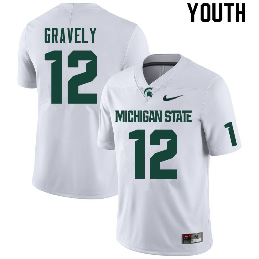 Youth #12 Michael Gravely Michigan State Spartans College Football Jerseys Sale-White